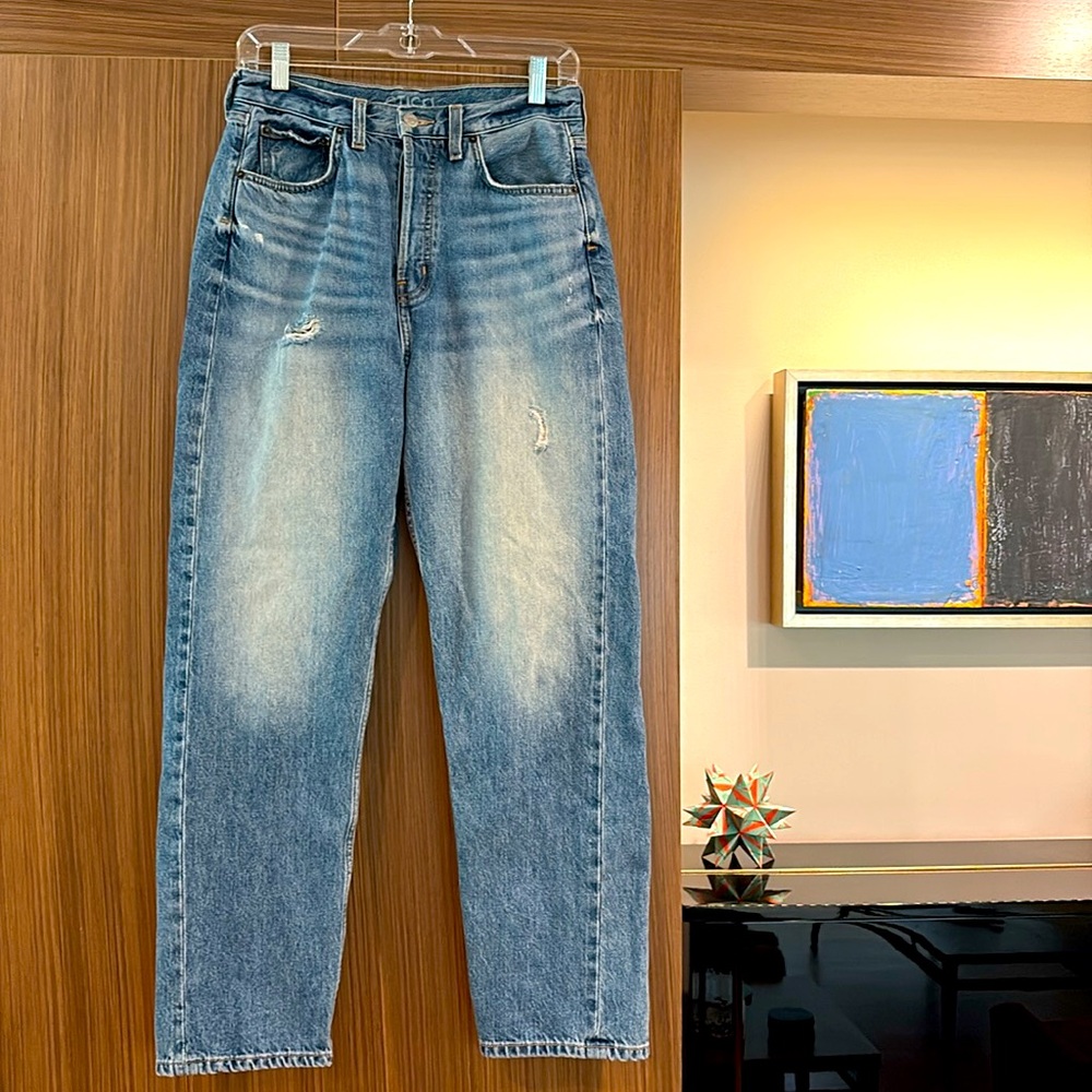 etica:  Distressed, Bryce Pinched Waist Boyfriend Jean, Med-Light Wash, Size 27